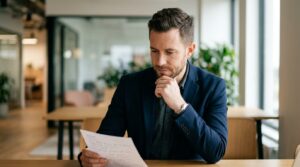 Vertriebsleiter in ruhiger Büroszene als Metapher für priorisierte Terminakquise