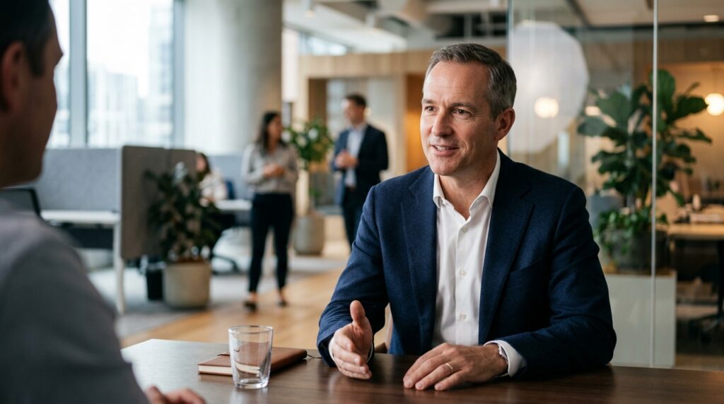 Vertriebsleiter in moderner Büroszene als Metapher für strukturierten B2B Terminservice