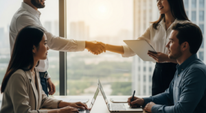 Zwei Kolleginnen bereiten fokussiert eine moderne, relevante B2B-Kontaktaufnahme vor