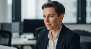 Vertriebsprofi bereitet ruhig und fokussiert einen relevanten nächsten Gesprächsschritt mit einem Entscheider vor