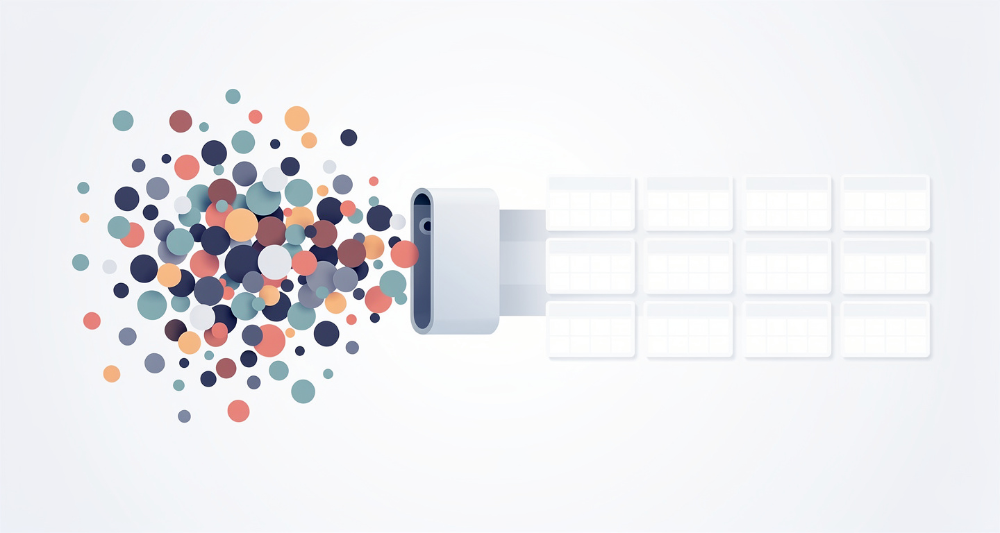 B2B-Illustration: Terminservice ordnet Leads in saubere Kalender-Slots (ohne Text)