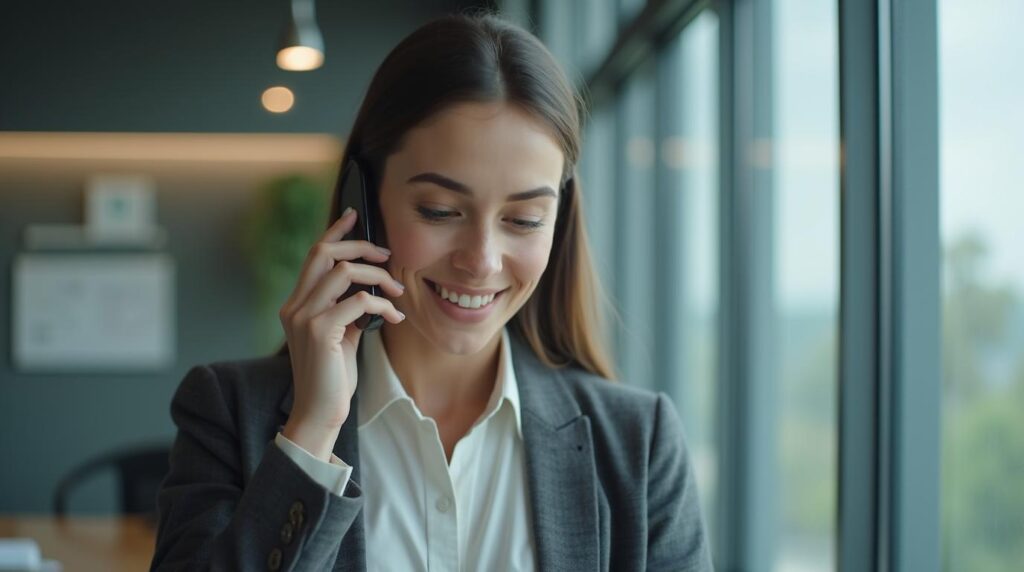 Photorealistische B2B-Szene: Portrait im Office-Corner (ohne Hände, ohne Text)