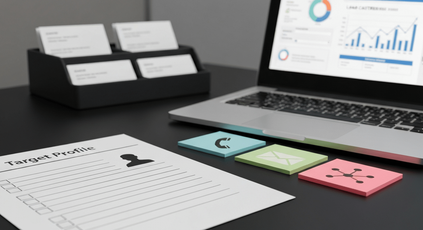 Leadgenerierung im B2B: Zielprofil, Kanäle und Signale zur Lead-Erfassung (photorealistisch)